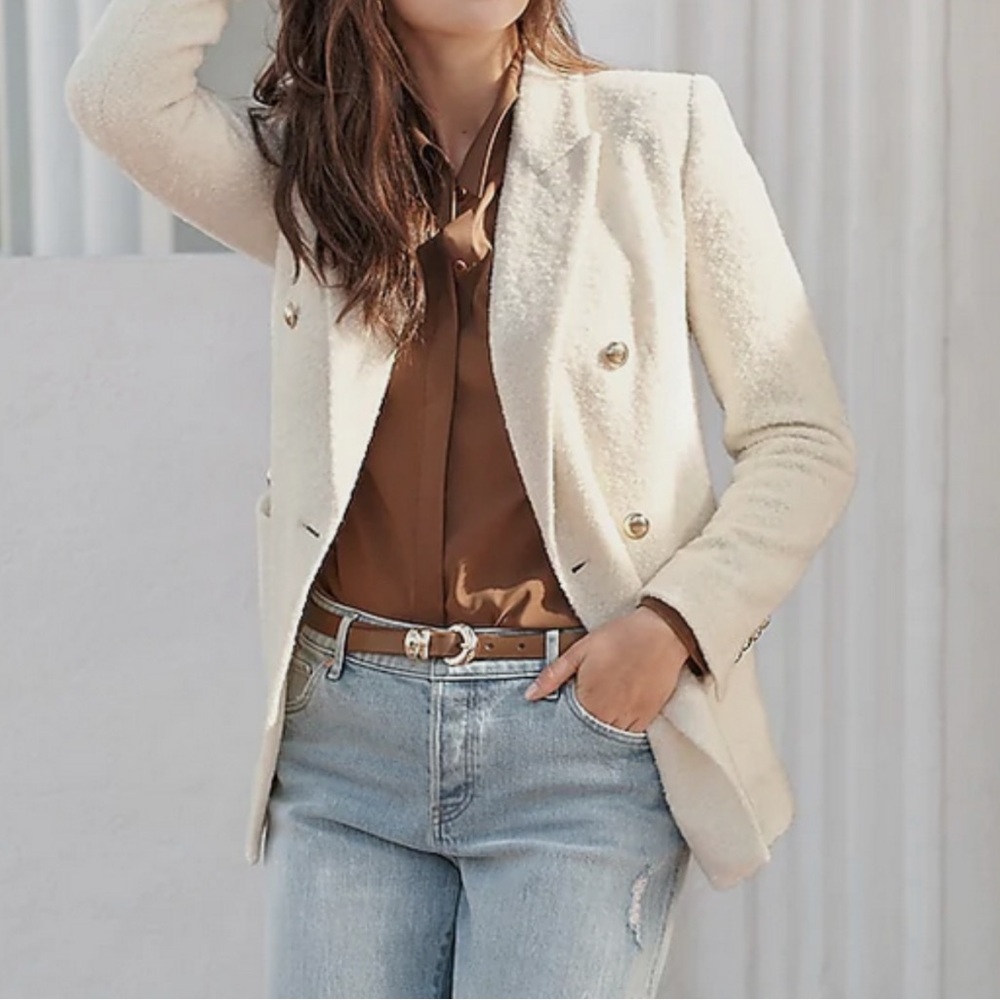 Express Elegant Cream Double-Breasted Women's Blazer